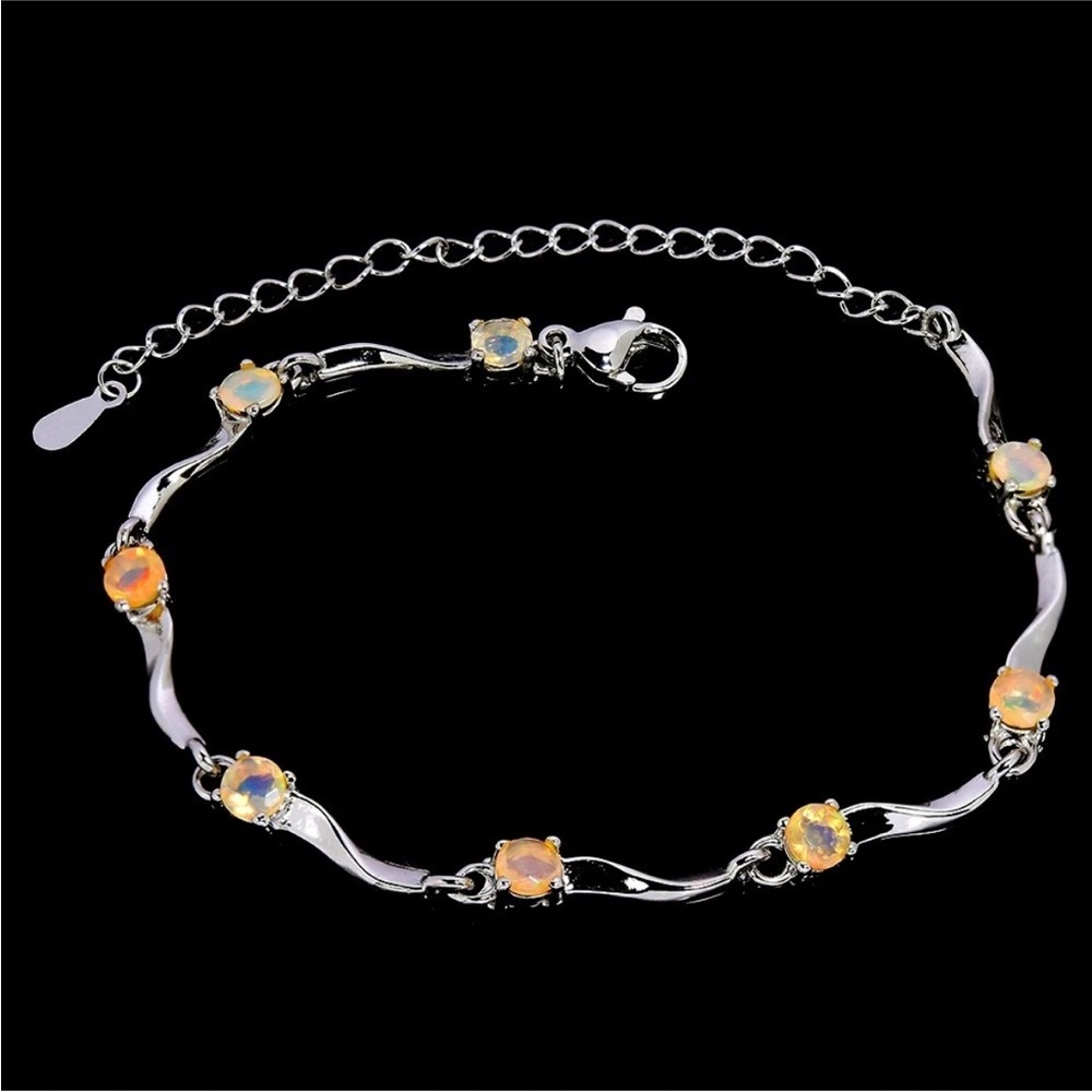 Elegant 925 Sterling Silver 7” rainbow Opal Bracelet with white gold overlay
